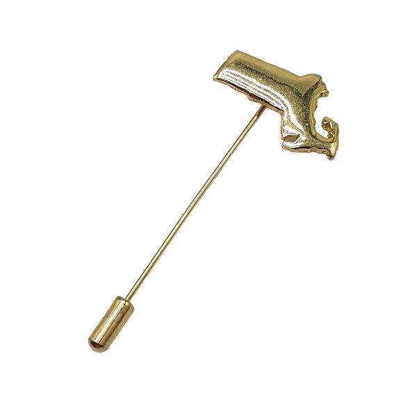 Massachusetts Shaped Stick Lapel Pin Gold Tone Vintage - Picture 1 of 4